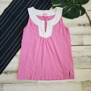 Lilly Pulitzer| Tank Top Beaded Neckline Pink White Size Medium